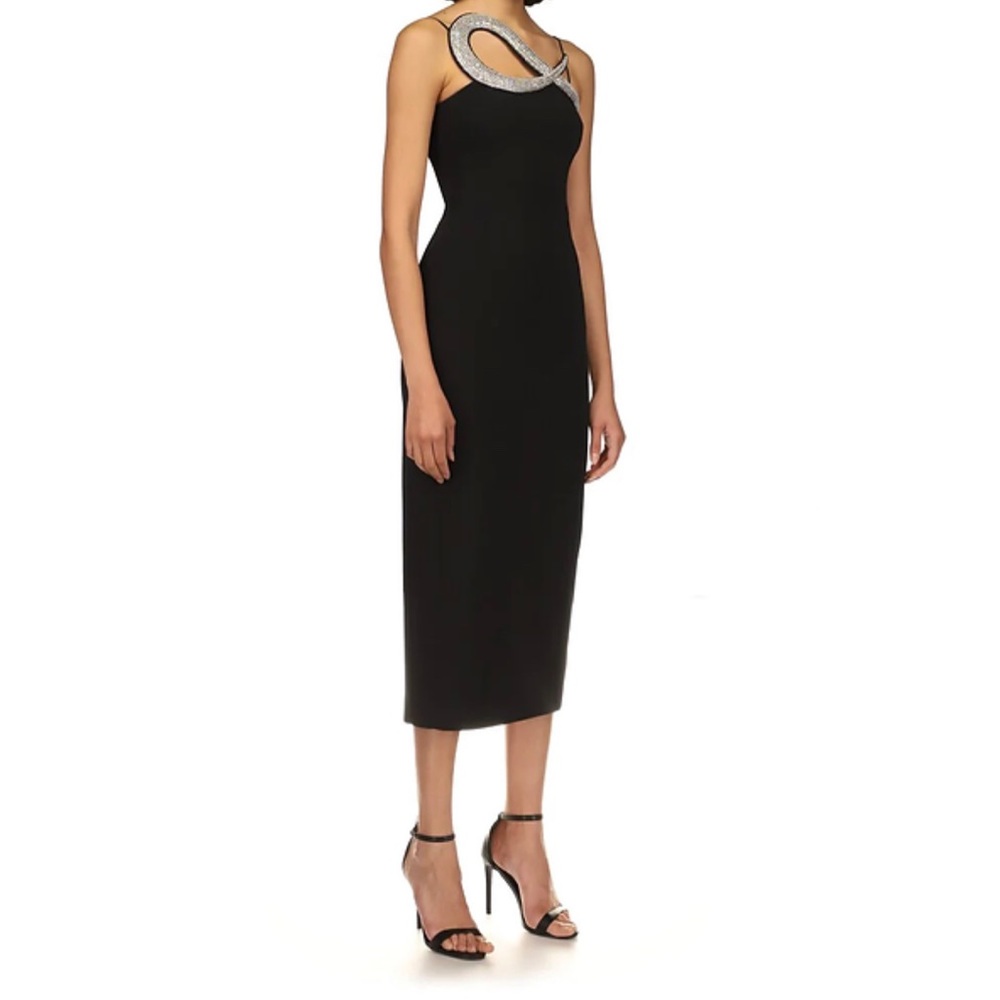 FATIITH AVENUE CRYSTAL DETAIL MIDI DRESS.